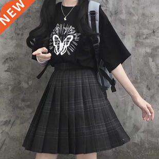 HOUZHOU Gothc Black Plad Skrt Women Kawa Harajuku Hgh