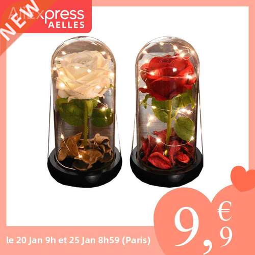 Eternal Flower Rose Glass Glass Cover LED Light Rose Artifi
