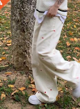 Women's Jeans Streetwear Casual Heart Shaped Embroidery Elas