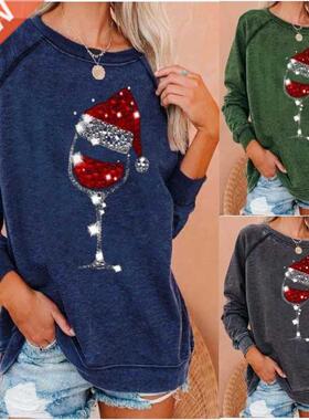 S-5xl Full-size Ladies' Christmas printed long-sleeve hoodie