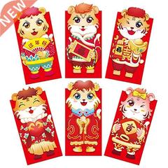 6Pcs 2022 Chinese New Year Red Envelopes Cartoon Tiger Hongb