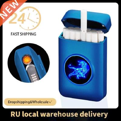 Metal Cigarette Case Box with USB Electronic Lighter Logo D