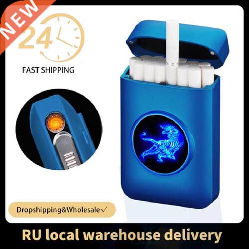 Metal Cigarette Case Box with USB Electronic Lighter Logo D