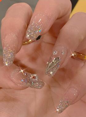 24pcs Rhinestone Design Fake Nails Shiny Bridal Women Lady p