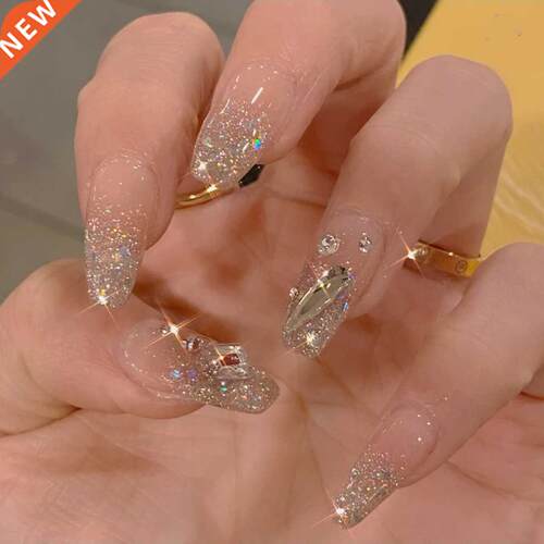 24pcs Rhinestone Design Fake Nails Shiny Bridal Women Lady p