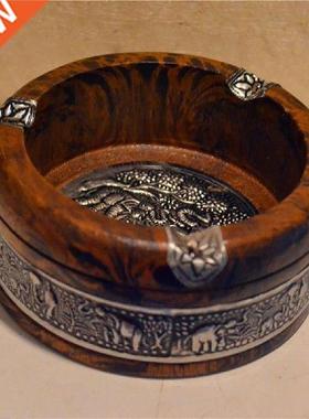Retro Vintage Wooden Emboss Ashtray Home Office Ci-gar