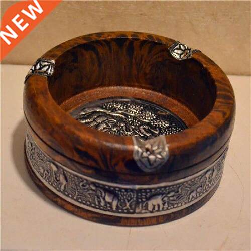 Retro Vintage Wooden Emboss Ashtray Home Office Ci-gar
