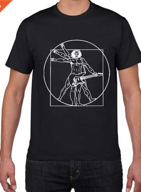 Da Vinci guitar funny T-Shirt men Vitruvian Man rock band Vi