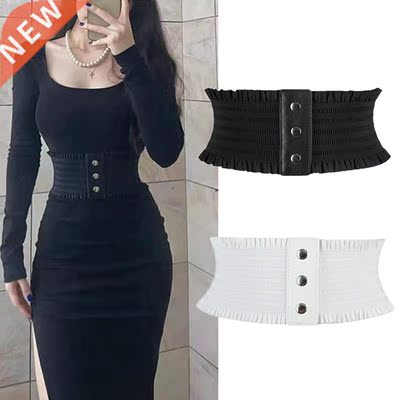 2022 New Design Women's Black Elastic Wide Waistband Pu Leat