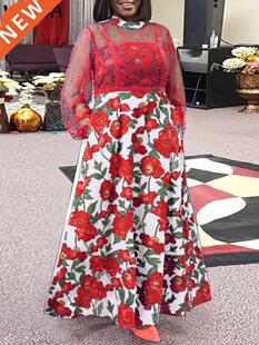 5XL Plus Size Sundress 2023 Autumn Women Long Sleeve Bohemi