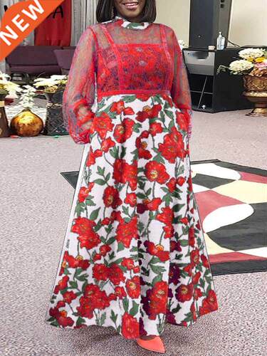5XL Plus Size Sundress 2023 Autumn Women Long Sleeve Bohemi