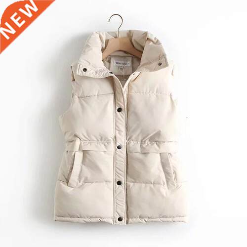 Autumn Winter Women's Solid Loose Vest Drawstring Stand Coll