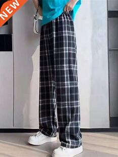 Summer Thin Plaid Pants Women Casual Loose Wide Leg Trousers
