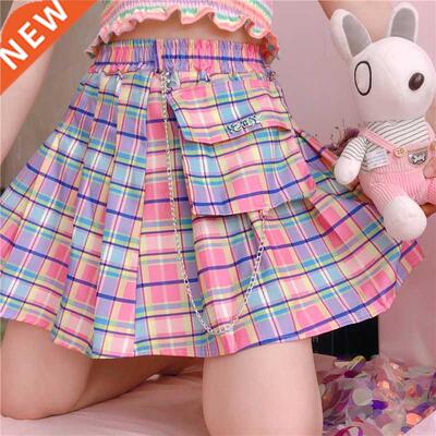 2022 Summer Plaid Y2k Kawaii Pink Woman Mini Skirts Aestheti