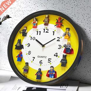 3D Building Blocks Wall Clock Superhero Wall Decorate Childr