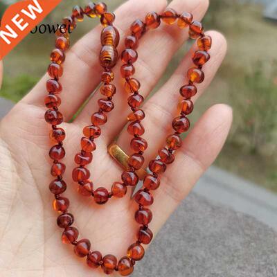 Yoowei Baby Natural Amber Necklace Handmade Knoted Baroque S