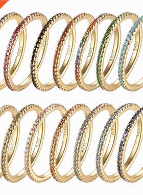 Real S925 Sterling Silver Colorful CZ Rings Stack-able Perso