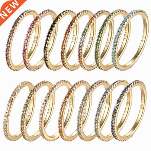 Real S925 Sterling Silver Colorful CZ Rings Stack-able Perso