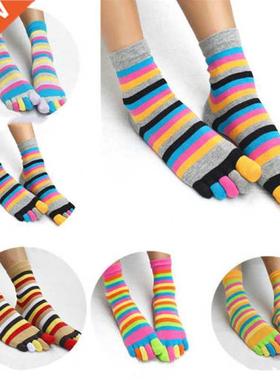 One Par Colorful Strped Patchwork Socks Women Men Cotton F