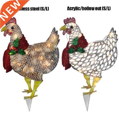 Light-up Chicken With Scarf Ornaments Decor Metal Chicken