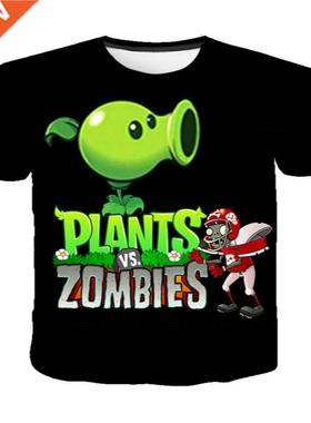 Boys And Grls 3D Short Sleeve T-Shrt Plant Zombe Prnt T-