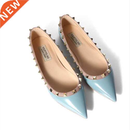Lady Shiny Patent Leather Flats With Rivets High Quality Fas