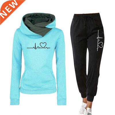 Women Tracksut Pullovers Hoodes and Black Pants Autumn Wn