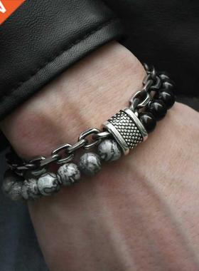 New 2022 Men's Tiger Eye Stone Beaded Bracelet Stainless Ste