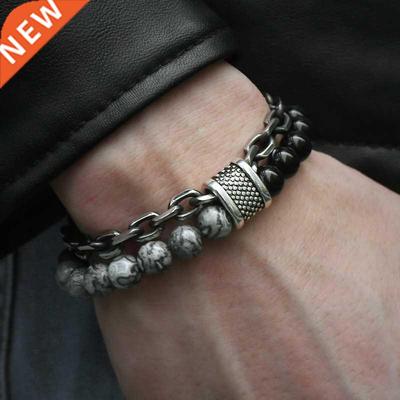 New 2022 Men's Tiger Eye Stone Beaded Bracelet Stainless Ste