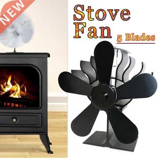 5 Blades Heat Powered Stove Fan Black Fireplace Log Wood Bur
