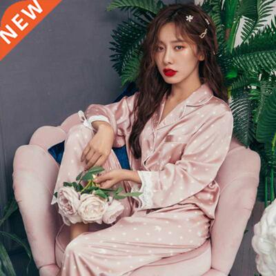 QWEEK Women's Pajamas for Girls Home Suit Pyjama Satin Femme