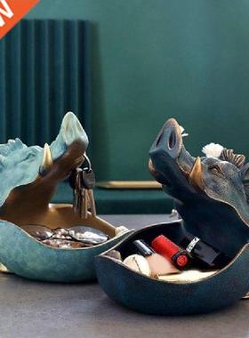 Creative Wild Boar Key Storage Bowl Resin Candy Di Art