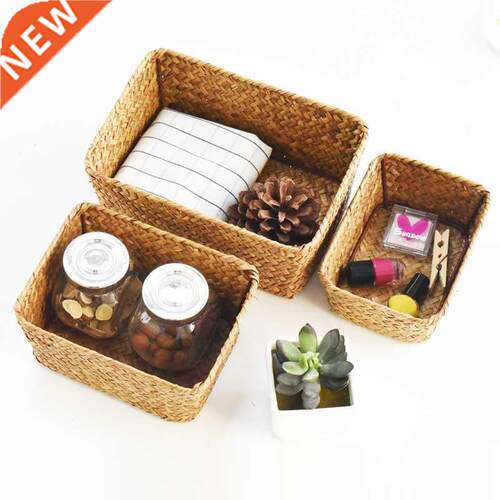 Handmade Woven Storage Boxes Straw Storage Basket Rectangle