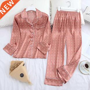 Lisacmvpnel Long Sleeve Pajamas Autumn Ice Silk Long Sleeve