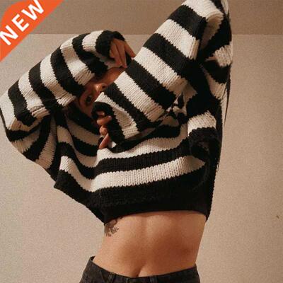 2021 Goth Dark Vintage Striped Gothic Sweaters Punk Style Ov