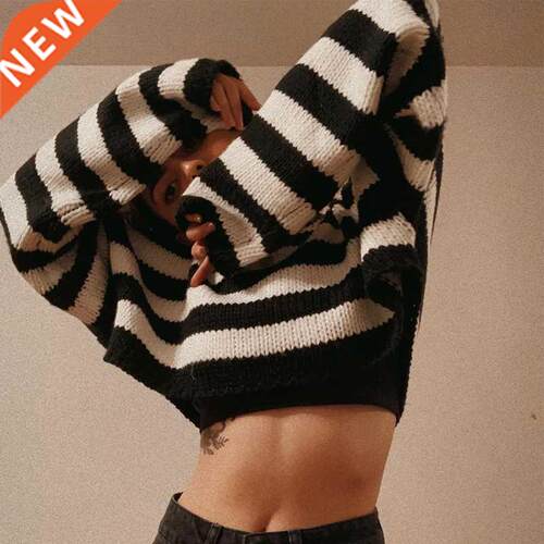 2021 Goth Dark Vintage Striped Gothic Sweaters Punk Style Ov