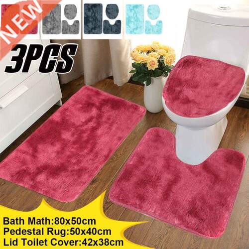 3 Piecet Bath Mat Set Toilet Cover Non Slip Mat Bath Rugs To
