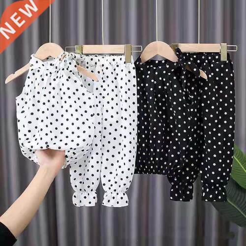 2PCS Baby Girls Clothing Sets Summer Sleeveless Polka Dot Ki