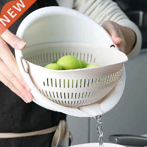 2022 Kitchen Silicone Double Drain Basket Bowl Rice Washing