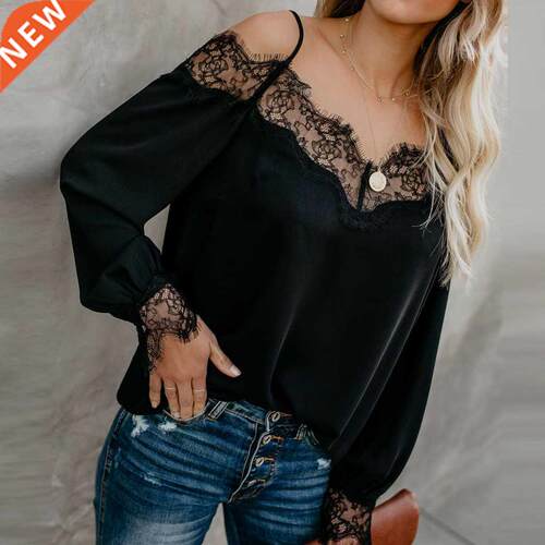 Women's Lace Patchwork Blouse Shirt Strap Off Should