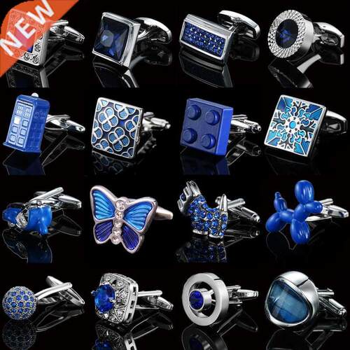 Men's Cufflinks Blue Butterfly Dog Globe Crystal Cuff Bu