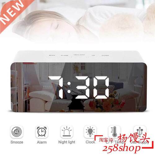 LED Mirror Alarm Clock Digital Table Clock Time Temperature