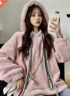 Women winter lamb wool hoodie cashmere winter sweatshirt lon