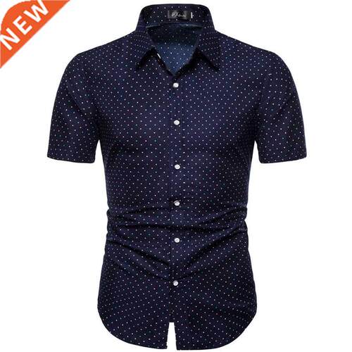 M-5XL Dot-Print Business Casual Shirts for Summer Short Slee