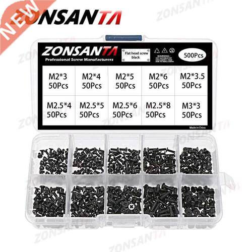 500Pcs M2 M2.5 M3 Screw Flat Head Phillips Machine Screws La