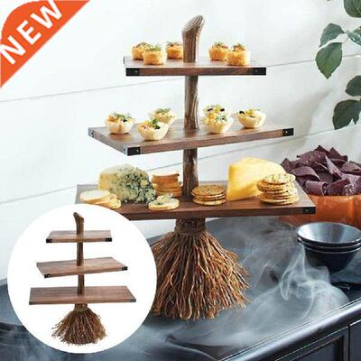 Halloween Creative Witch Broom Snack Tray Basket 3-Tiered
