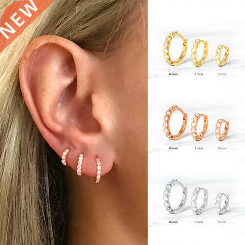 6mm/8mm 925 Sterling Silver Circle Zircon CZ Hoop Earrings f