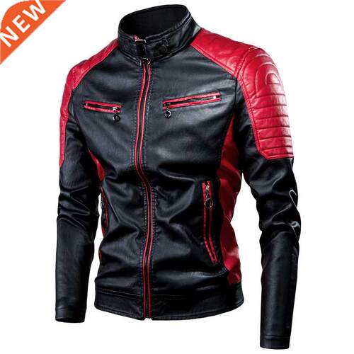 Ucrazy Men 2021 Winter Casual Motor Spliced Leather Jacket C