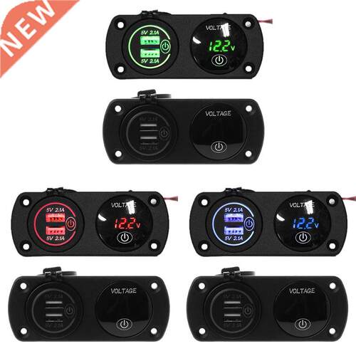 DC 12V-24V LED Digital Voltmeter + Dual USB Outlet Power Soc