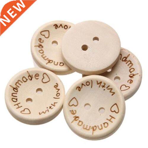 50PCS/100PCS Natural Color Wooden Buttons Handmade Love